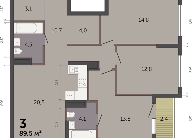 89.50 м² | 12 - 32 эт.