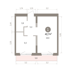 42.00 м² | 2 - 8 эт. 00