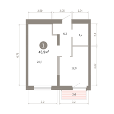 45.00 м² | 5 - 8 эт. 00