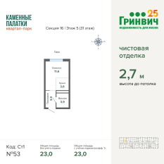 23.00 м² | 5 - 31 эт. 00