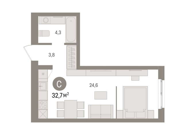 32.00 м² | 9 - 15 эт.