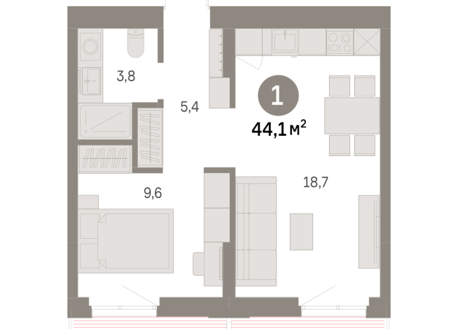 44.00 м² | 4 - 8 эт.
