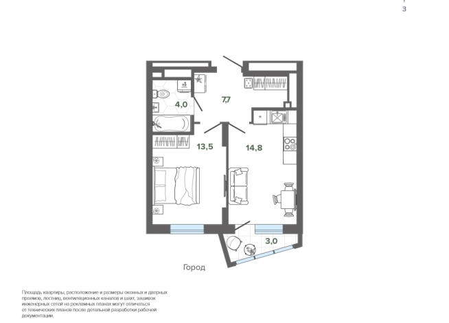 43.07 м² | 22 - 25 эт.