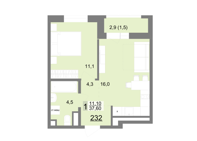 37.00 м² | 25 - 26 эт.