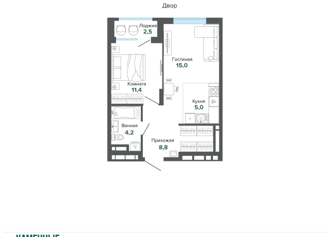 46.91 м² | 11 - 25 эт.