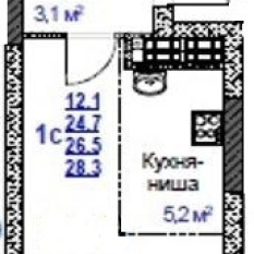 1-к квартира | 26.50 м² | 19 - 25 эт. 30
