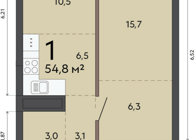 54.80 м² | 12 - 23 эт.