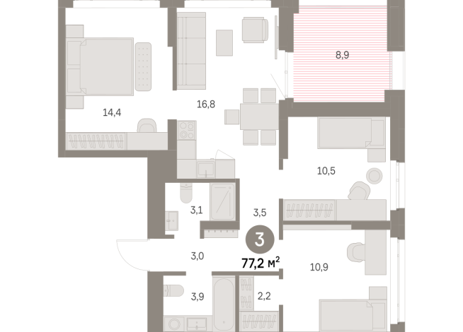 77.00 м² | 4 - 16 эт.