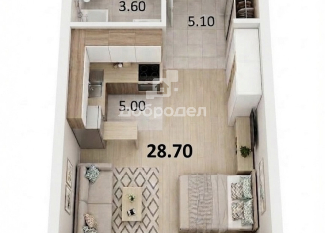 1-к квартира | 28.70 м² | 15 - 22 эт.