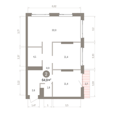 64.00 м² | 14 - 25 эт. 00