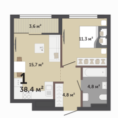 38.40 м² | 11 - 17 эт. 00