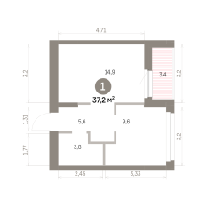 37.00 м² | 3 - 9 эт. 00