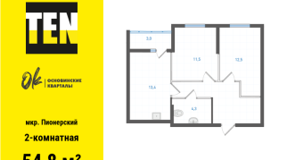 54.80 м² | 18 - 19 эт.