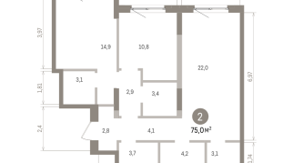 75.00 м² | 2 - 15 эт.