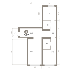 71.00 м² | 3 - 9 эт. 00