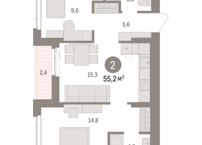 55.00 м² | 4 - 7 эт.