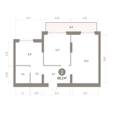 60.00 м² | 6 - 7 эт. 00