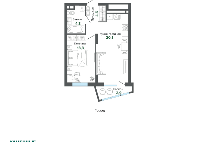 44.99 м² | 10 - 25 эт.