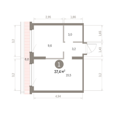 37.00 м² | 8 - 9 эт. 00