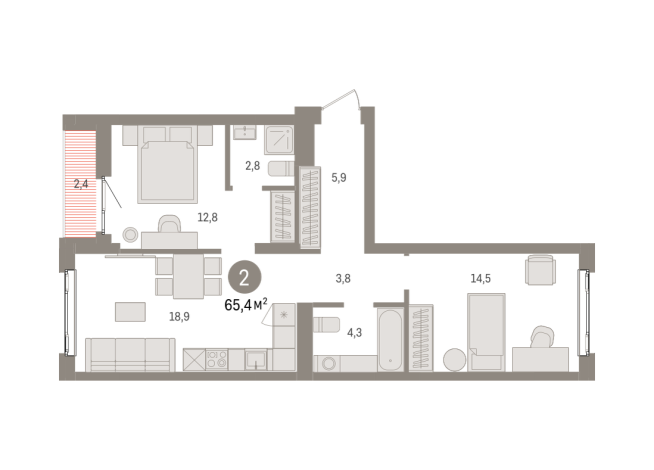 65.00 м² | 4 - 7 эт.