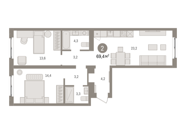 69.00 м² | 3 - 8 эт.