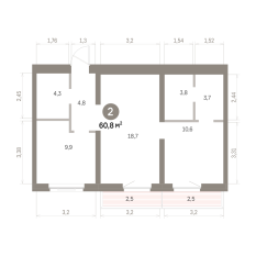 60.00 м² | 3 - 8 эт. 00