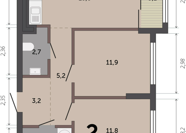 55.70 м² | 9 - 17 эт.