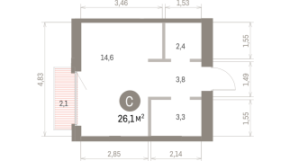26.00 м² | 4 - 9 эт.