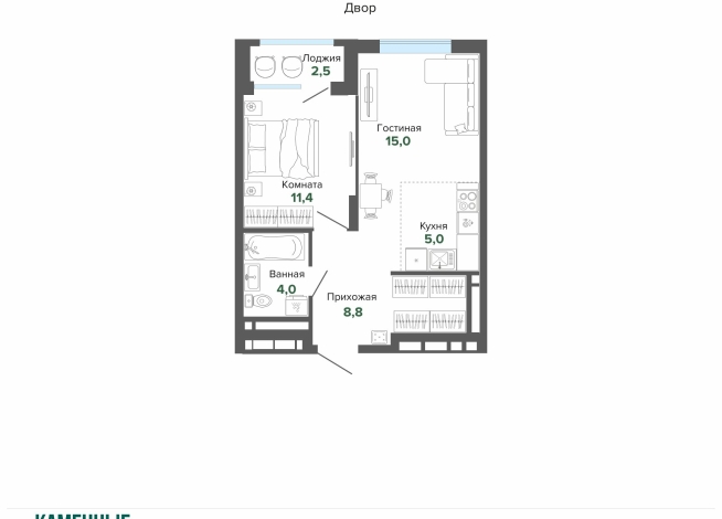 46.63 м² | 14 - 25 эт.