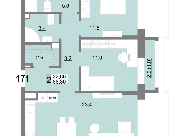 66.80 м² | 3 - 25 эт.