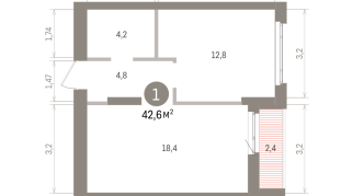 42.00 м² | 13 - 16 эт.