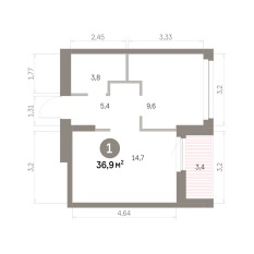 36.00 м² | 2 - 9 эт. 00