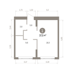37.00 м² | 3 - 7 эт. 00