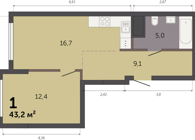 43.20 м² | 9 - 32 эт.