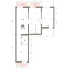 90.00 м² | 7 - 9 эт. 00