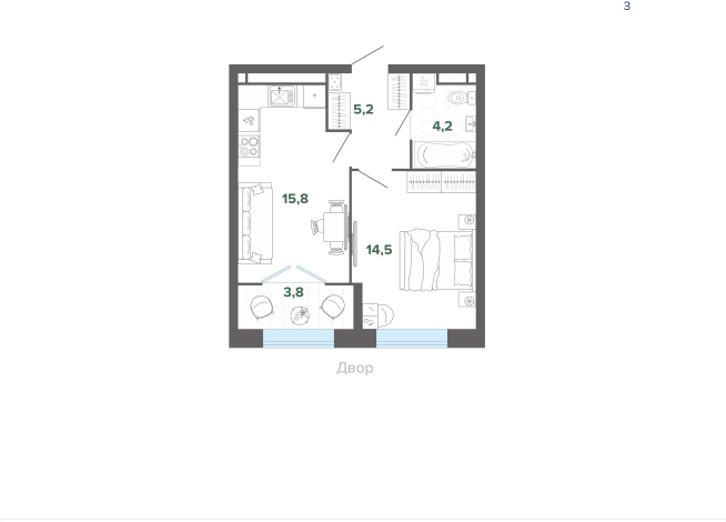 43.54 м² | 4 - 25 эт.