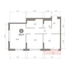 55.00 м² | 14 - 16 эт. 00