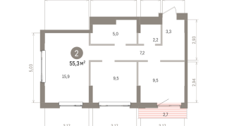 55.00 м² | 14 - 16 эт.