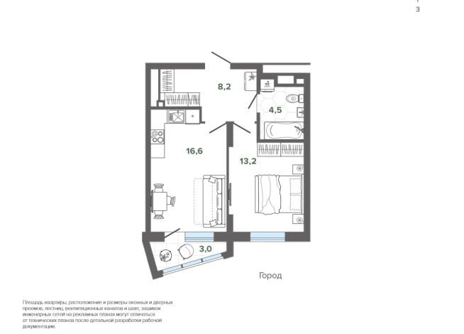 45.46 м² | 11 - 25 эт.