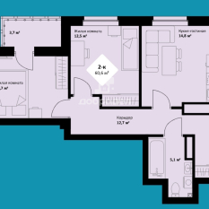2-к квартира | 60.60 м² | 18 - 25 эт. 01
