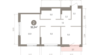 55.00 м² | 12 - 16 эт.
