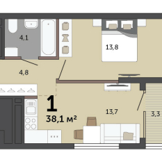 38.10 м² | 22 - 23 эт. 00