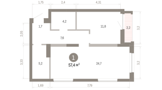 57.00 м² | 14 - 16 эт.