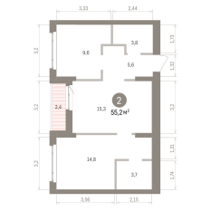 55.00 м² | 4 - 7 эт. 00