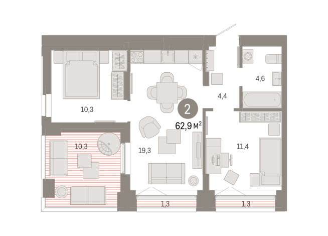 62.00 м² | 15 - 16 эт.
