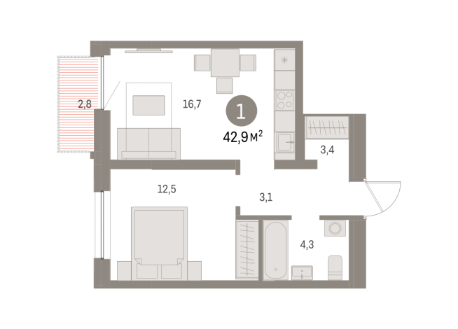 42.00 м² | 6 - 16 эт.