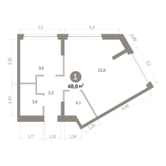 48.00 м² | 2 - 9 эт. 00