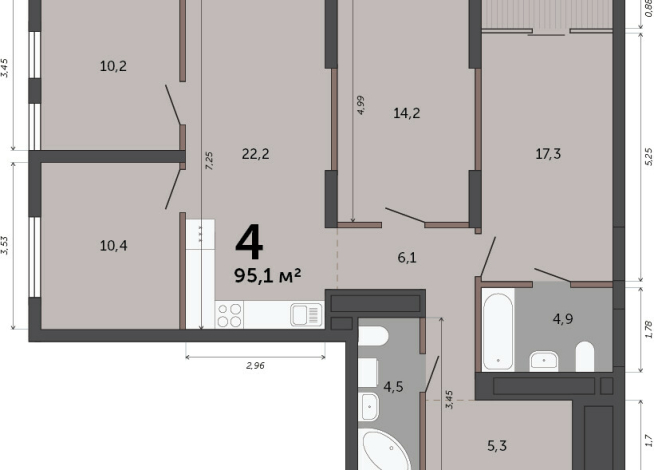 95.80 м² | 12 - 23 эт.