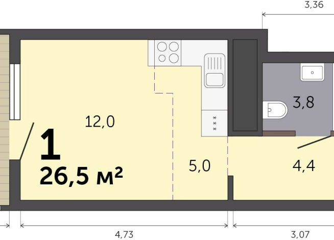 26.50 м² | 6 - 19 эт.