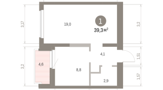 39.00 м² | 2 - 9 эт.